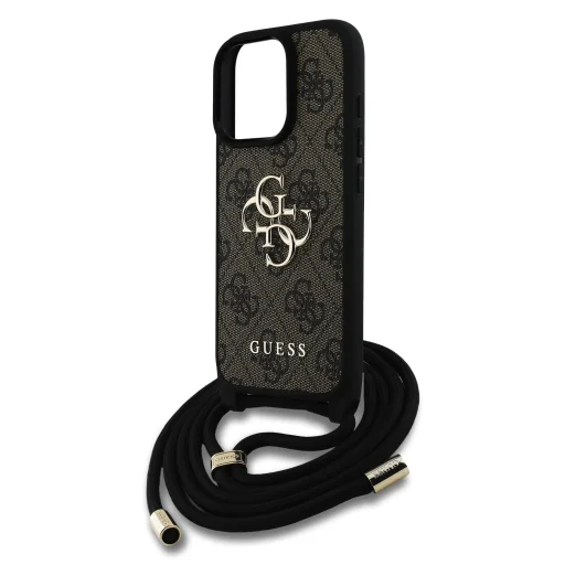 Guess PU 4G fém logós keresztpántos tok iPhone 15 Pro barna tok - 4