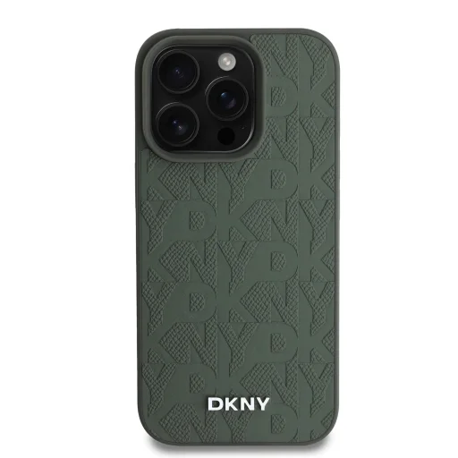  iPhone 16 Pro Max Zöld DKNY PU bőr rácsmintás Magsafe tok - 3