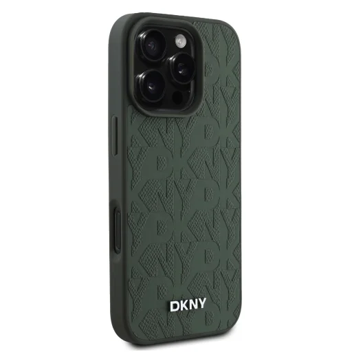  iPhone 16 Pro Max Zöld DKNY PU bőr rácsmintás Magsafe tok - 4