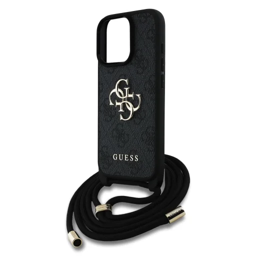 Guess PU 4G Metal Logo Crossbody Strap tok iPhone 15 Pro Max Fekete - 4