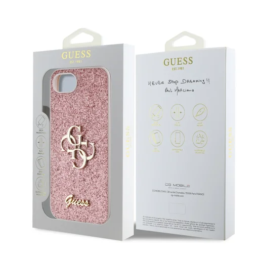  iPhone 16e rózsaszín Guess PU Fixed Glitter 4G Metal Logo tok - 7