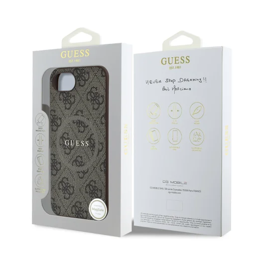  iPhone 16e Guess PU Bőr 4G Színes Gyűrű MagSafe tok Barna - 7