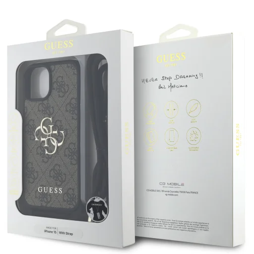 Guess PU 4G Fém Logó Keresztpántos Tok iPhone 15-höz Barna tok - 6