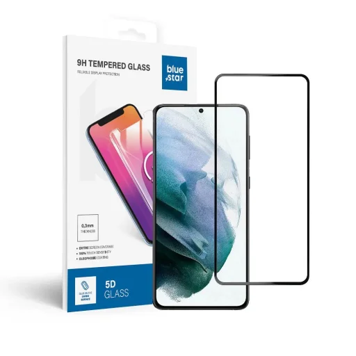 Edzett Üveg Blue Star - SAMSUNG Galaxy S21 Teljes Felület (teljes ragasztó/tokbarát) - fekete üvegfólia - 1