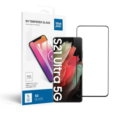 Edzett üveg Blue Star - SAMSUNG Galaxy S21 Ultra teljes felület (teljes ragasztó/környezetbarát) - fekete üvegfólia - 1