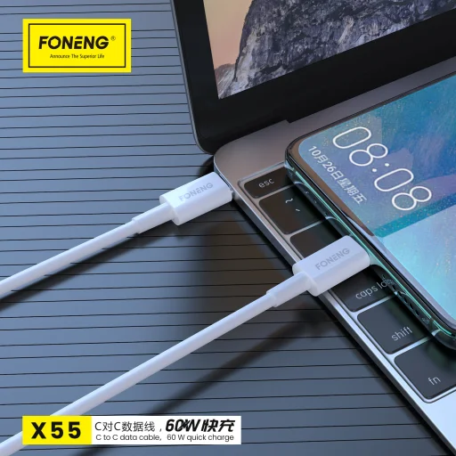 Foneng Cable X55 - Type C to Type C - PD 60W 2 méter fehér, - 2