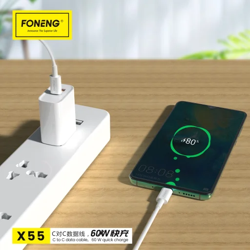 Foneng Cable X55 - Type C to Type C - PD 60W 2 méter fehér, - 7