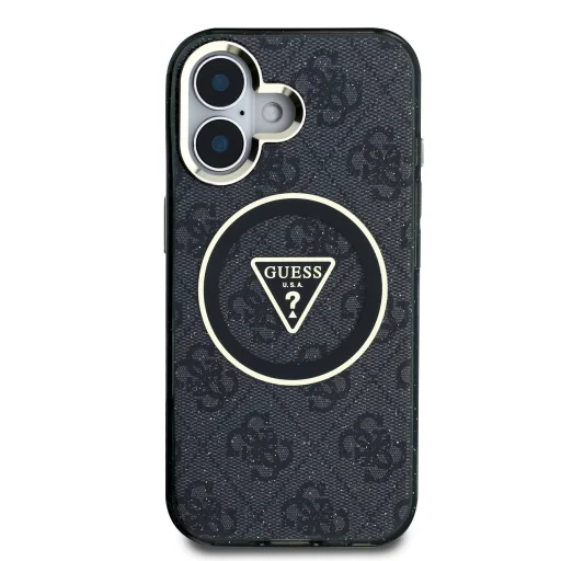  iPhone 16 Fekete Guess IML 4G Glitter és Triangle Logo MagSafe tok - 3