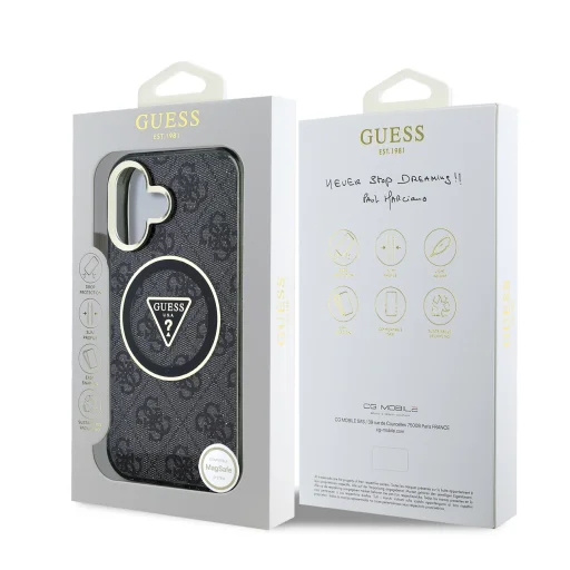  iPhone 16 Fekete Guess IML 4G Glitter és Triangle Logo MagSafe tok - 7