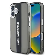  iPhone 16 Fekete Karl Lagerfeld IML Stripe Logo tok