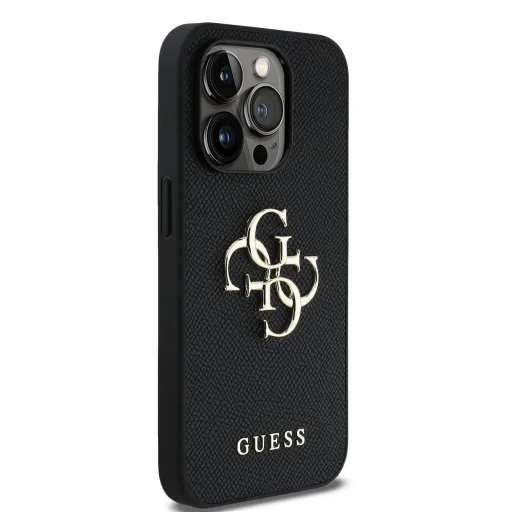 Guess PU Grained 4G Metal Logo tok iPhone 14 Pro fekete - 4