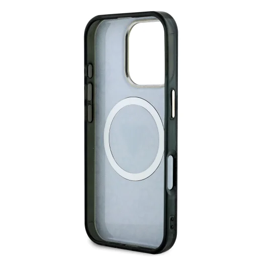 iPhone 16 Pro Fekete Guess IML 4G Glitter és Háromszög Logo MagSafe tok - 6