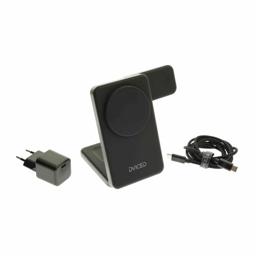 Dviced 3 az 1-ben Összecsukható Qi2 mágneses vezeték nélküli töltőállvány kábellel, fali töltővel - Fekete - 4