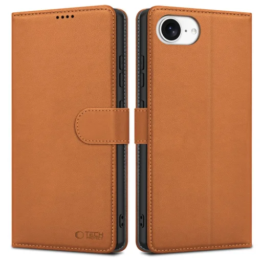 iPhone 16e Tech-protect Wallet Saddle Brown barna fliptok - 1