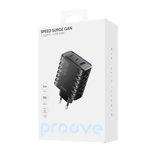 Proove Speed Surge Gan 65W fekete fali töltő 2xUSB-C, 1xUSB-A - 2
