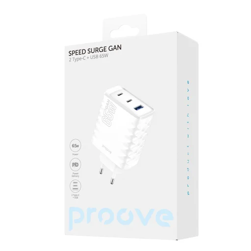 Proove Speed Surge Gan 65W fehér fali töltő, 2xUSB-C, 1xUSB-A - 2