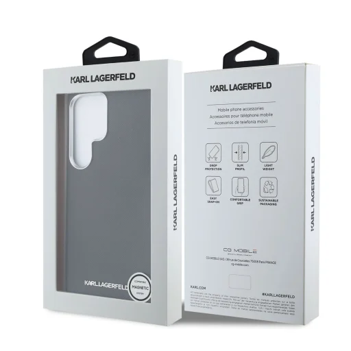 Samsung Galaxy S25 Ultra Karl Lagerfeld PU Saffiano Metal Logo és Keretes tok Fekete tok - 7