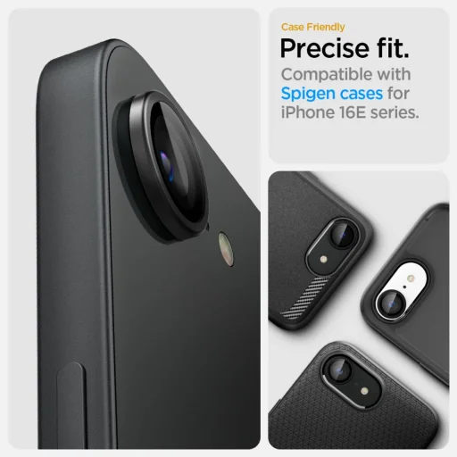 iPhone 16e Spigen Optik Pro Glas.tr „ez Fit” kamera védő 2-csomag fekete kerettel, üvegfólia - 9