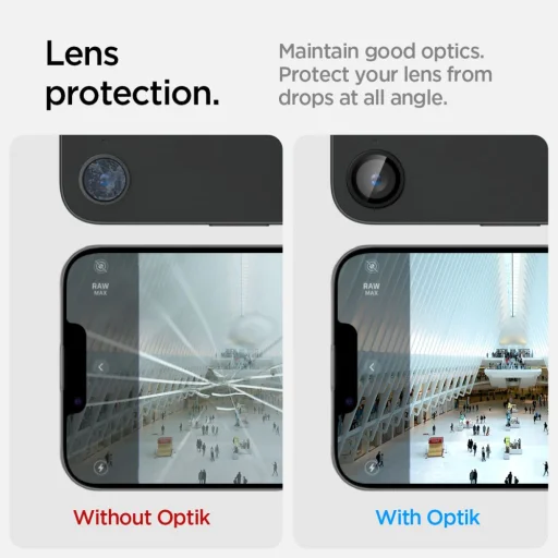 iPhone 16e Spigen Optik Pro Glas.tr „ez Fit” kamera védő 2-csomag fekete kerettel, üvegfólia - 10