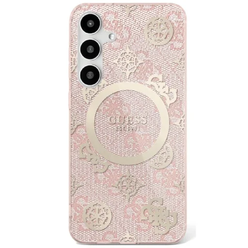 Samsung Galaxy S25 Guess 4G Háttér Arany Galvanizált Peony Mintás MagSafe tok rózsaszín - 1
