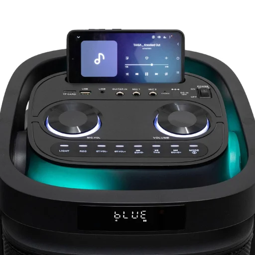 SAL PAR2400BT party hangdoboz, 160 Watt, beépített akkumulátorral és LED fénnyel, BT TWS kapcsolat, USB/microSD zenelejátszás, karaoke mód, LINE, gitár és mikrofon bemenetek, két darab bass-reflex mélysugárzó, 2-utas, 3 hangszóró - 4