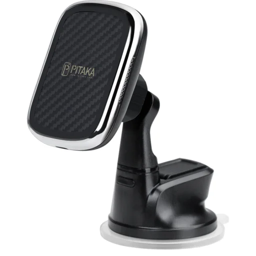 PITAKA MagEz Mount Qi Univerzális műszerfalra helyezhető mágneses autós telefontartó és vezeték nélküli Qi töltő fekete (CMS3001Q) - 1