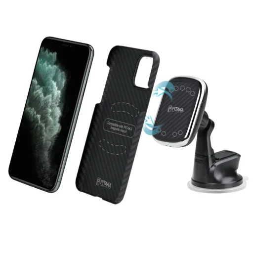 PITAKA MagEz Mount Qi Univerzális műszerfalra helyezhető mágneses autós telefontartó és vezeték nélküli Qi töltő fekete (CMS3001Q) - 6