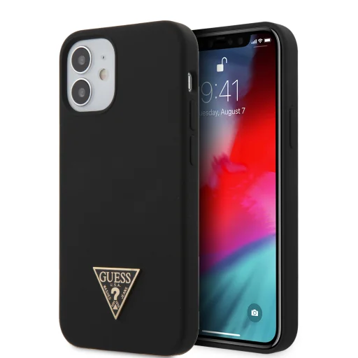 iPhone 12 mini Guess GUHCP12SLSTMBK  Metal Triangle szilikon tok fekete - 1