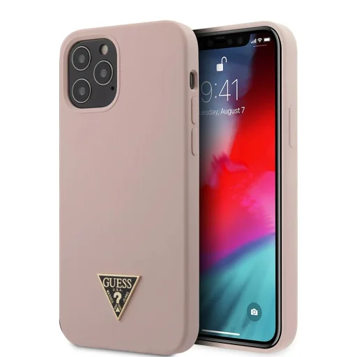 iPhone 12/ 12 Pro Guess GUHCP12MLSTMLP Metal Triangle szilikon tok Light Pink - 3