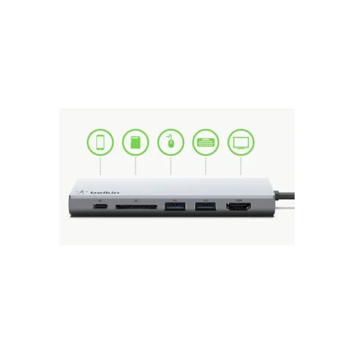 Belkin MediaHUB Type-C - 4K HDMI, 2X USB 3.0, Ethernet, kártyaolvasó szürke  - 2