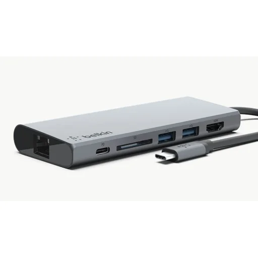 Belkin MediaHUB Type-C - 4K HDMI, 2X USB 3.0, Ethernet, kártyaolvasó szürke  - 3