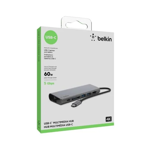 Belkin MediaHUB Type-C - 4K HDMI, 2X USB 3.0, Ethernet, kártyaolvasó szürke  - 5