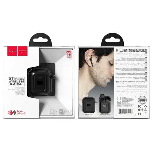 HOCO S11 TWS vezeték nélküli bluetooth headset fülhallgató fekete + fekete szilikon tok - 6