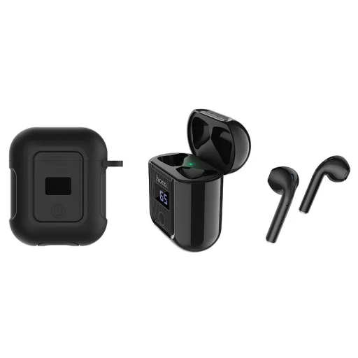 HOCO S11 TWS vezeték nélküli bluetooth headset fülhallgató fekete + fekete szilikon tok - 1