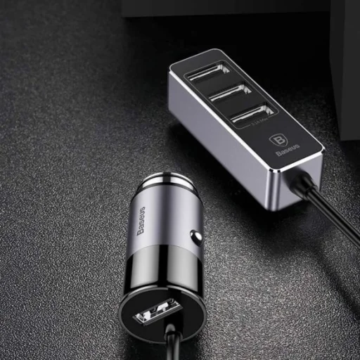 Baseus Enjoy autós szivargyújtós töltő 4 USB aljzattal 5.5A szürke színben (CCTON-0G) - 5