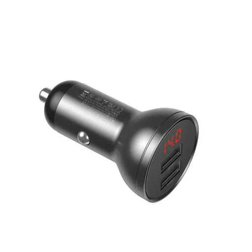 Baseus autós töltő digitális kijelzővel, 2xUSB csatlakozóval + 3-in-1 töltő kábellel 1.2m, 24W 4.8A, fekete (TZCCBX-0G) - 2