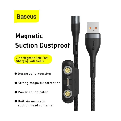 Baseus Zinc mágneses kábel USB + Csatlakozóvég szett 3A 1m fekete/szürke (CA1T3-AG1) - 2