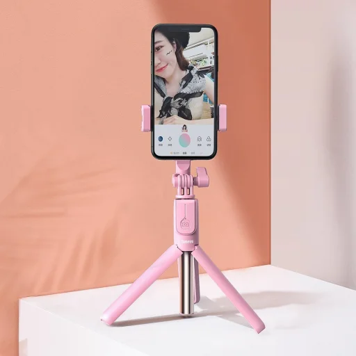 Baseus Selfie bot és teleszkópos tripod állvány bluetooth kioldóval pink + 2 körfény lámpa (SUDYZP-F04) - 10