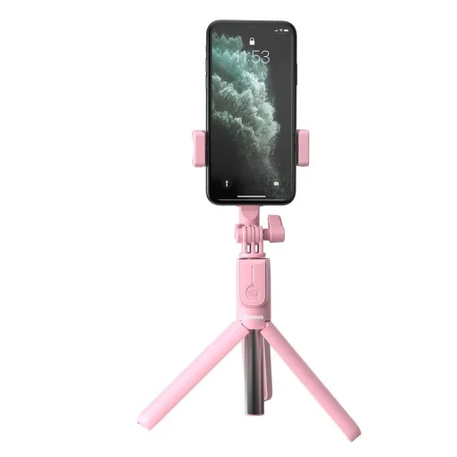 Baseus Selfie bot és teleszkópos tripod állvány bluetooth kioldóval pink + 2 körfény lámpa (SUDYZP-F04) - 4