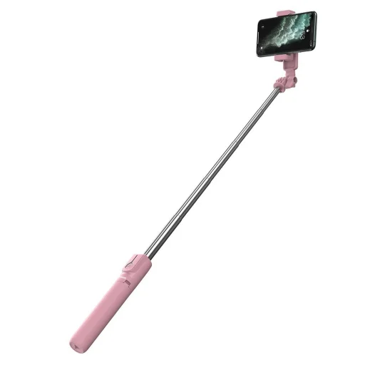Baseus Selfie bot és teleszkópos tripod állvány bluetooth kioldóval pink + 2 körfény lámpa (SUDYZP-F04) - 5