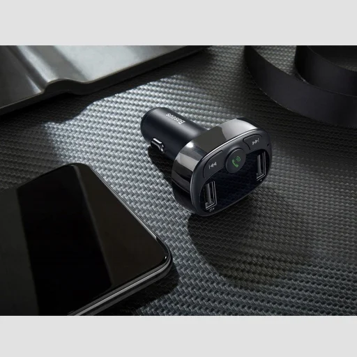 Baseus T-Typed FM Transmitter és Bluetooth autós töltő MP3 2xUSB és TF microSD 3.4A fekete (CCTM-01) - 9