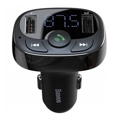 Baseus T-Typed FM Transmitter és Bluetooth autós töltő MP3 2xUSB és TF microSD 3.4A fekete (CCTM-01) - 1