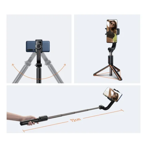 Baseus Uniaxial gimbal selfie bot és teleszkópos tripod állvány bluetooth kioldóval fekete (SULH-01) - 13