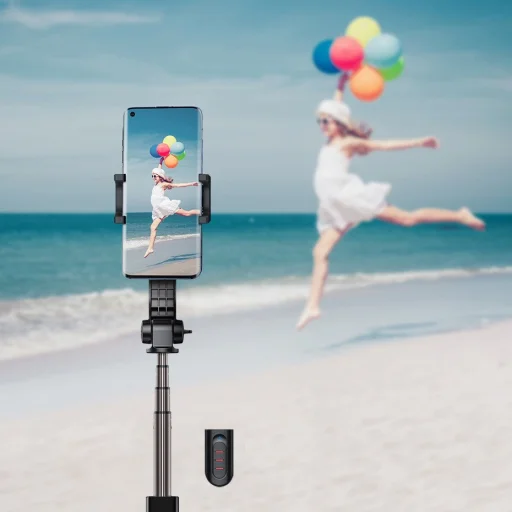 Baseus Uniaxial gimbal selfie bot és teleszkópos tripod állvány bluetooth kioldóval pink (SULH-04) - 17