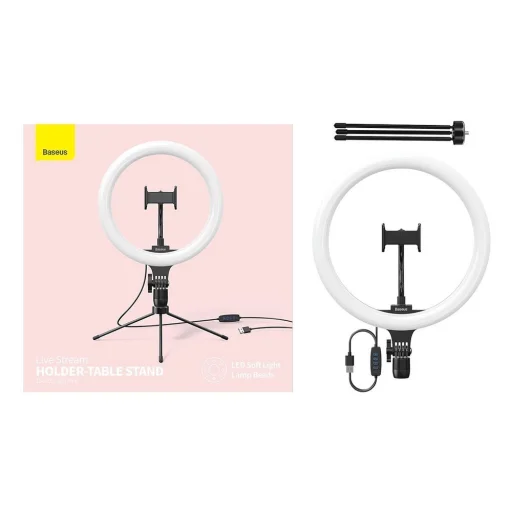 Baseus 10'' asztali LED körfény és tripod, ringlight 25cm fekete (CRZB10-A01)  - 10