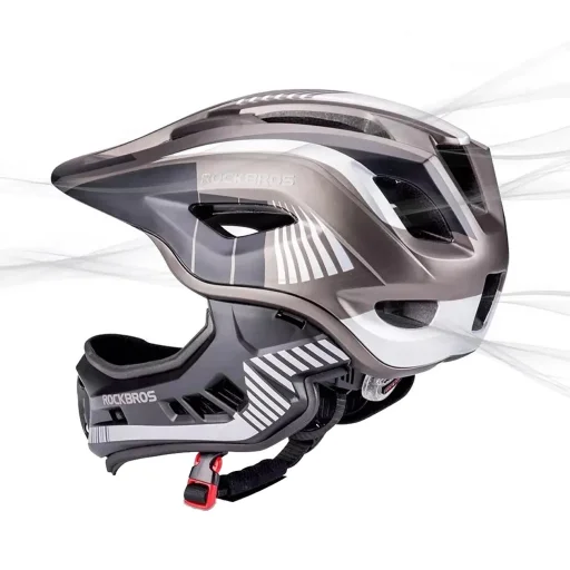 Rockbros TT-32SBTG-L gyermek kerékpáros sisak levehető állvédővel, L méret - szürke - 6