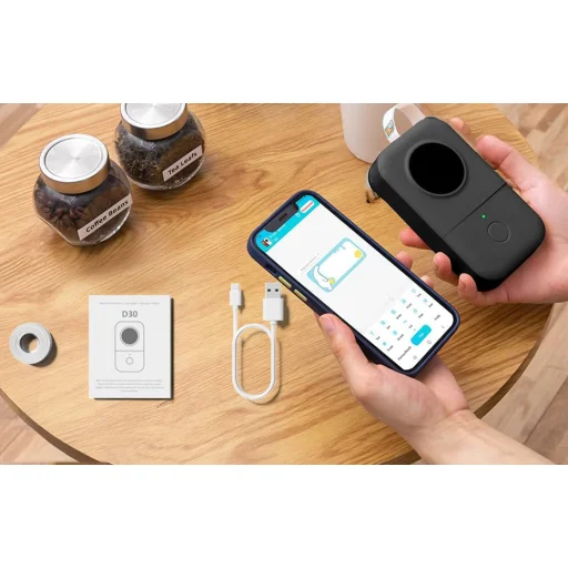 Hordozható címkenyomtató Phomemo D30 fekete - 4