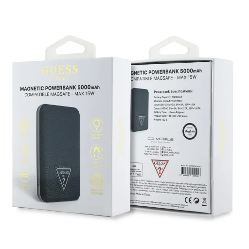 Guess PU Grained Triangle Logo MagSafe Powerbank 5000mAh Kék - 9