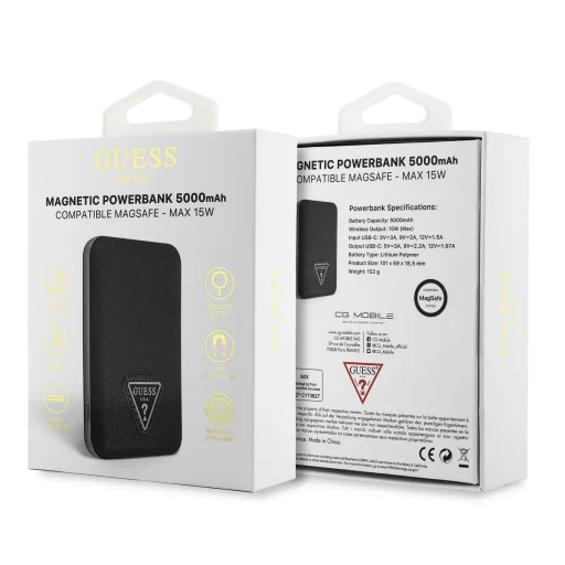 Guess PU Grained Triangle Logo MagSafe Powerbank 5000mAh Fekete - 9