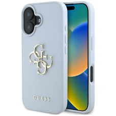  iPhone 16 6,1" Kék Guess Hardcase PU Prémium Bőr Mintázatú Nagy 4G és Klasszikus Logó Tok
